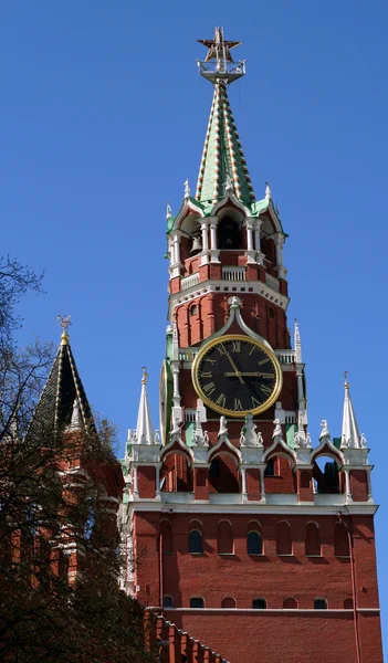 Spasskaya top van de toren op het Rode plein Stockfoto