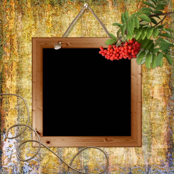 Wood grungy background with frame — Stock Photo, Image