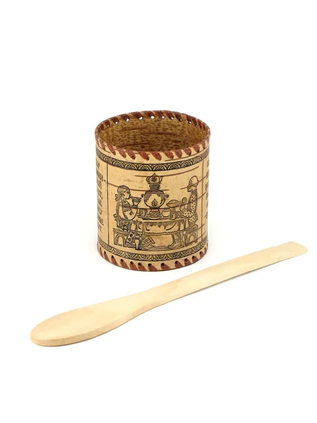 Saltcellar with a wooden spoon — стокове фото