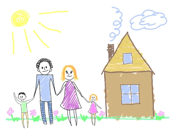 Lycklig familj nära huset — Stock vektor