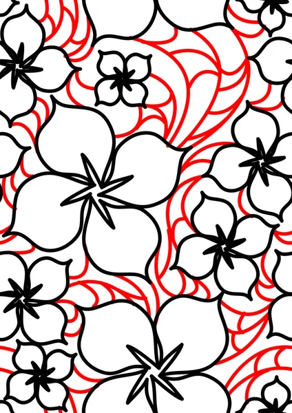 黑色和红色的花朵无缝模式 — 图库矢量图片