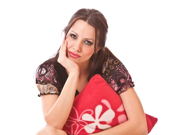 베개와 아름 다운 여자 — 스톡 사진