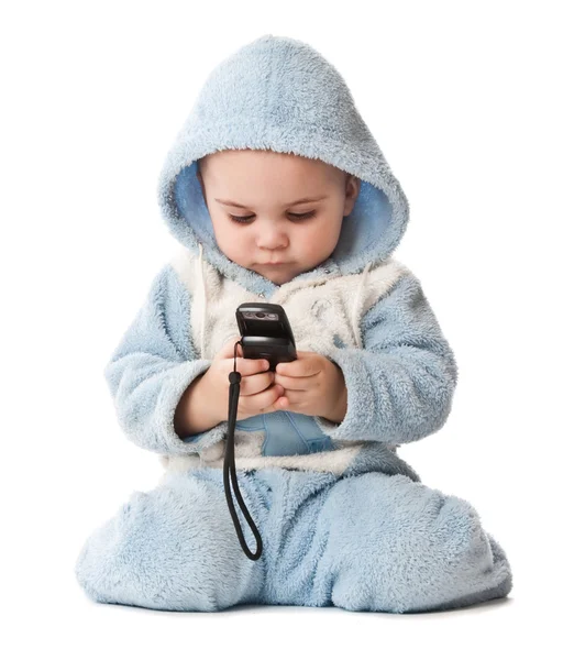携帯電話での素敵な小さな男の子 — ストック写真
