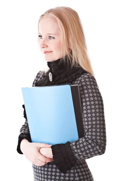 Serious girl blonde with folder — Stock Photo, Image