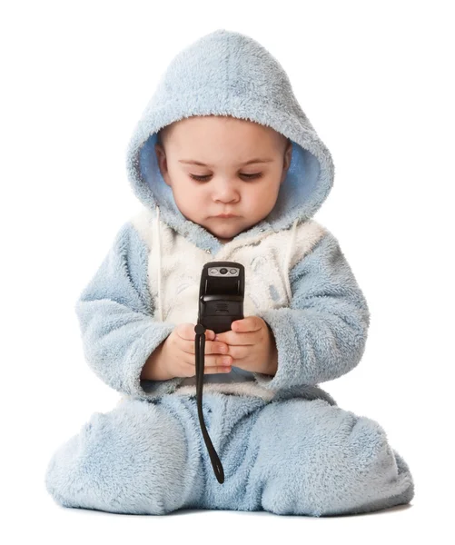 Schöner kleiner Junge mit Telefon — Stockfoto