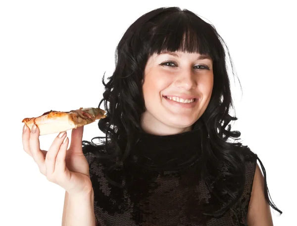 피자와 함께 아름 다운 소녀 갈색 머리 — 스톡 사진