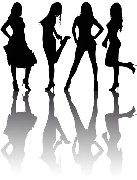 Силуети чотирьох красивих дівчат — стоковий вектор
