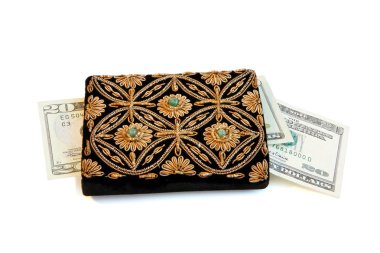 Embroidered purse with dollars clipart