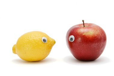 komik limon ve elma izole gözleri ile