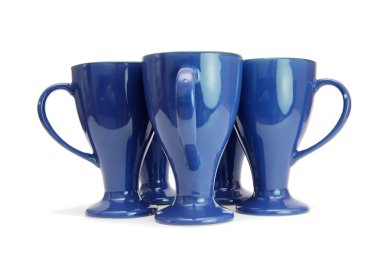 Five blue high coffee cups standing clipart