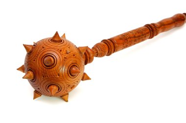 Wooden spiky souvenir mace isolated clipart