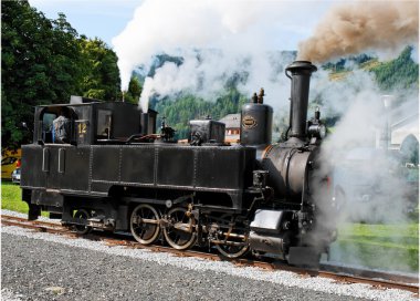 Historical steam engine on tracks clipart