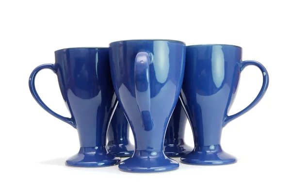 Five blue high coffee cups standing — Stock Photo, Image