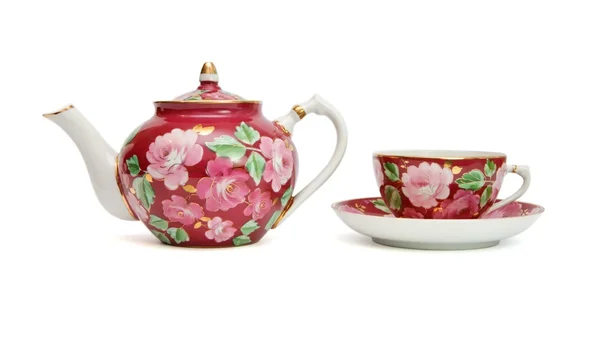 Antiquado serviço de chá pintado com flores — Fotografia de Stock