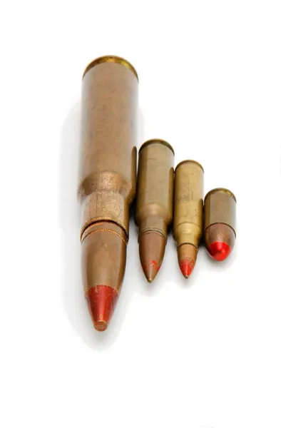 Four red-tipped tracer cartridges — Stock Photo, Image
