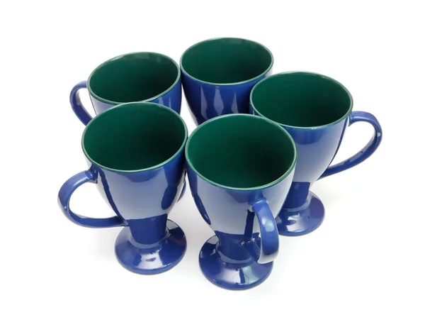 Circle of blue high coffee cups — Stock Photo, Image
