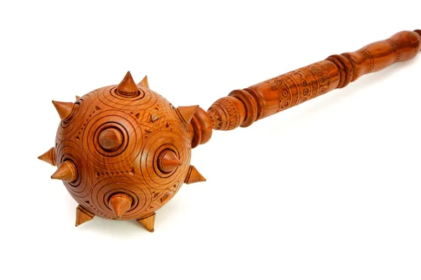 Wooden spiky souvenir mace isolated — Stock Photo, Image