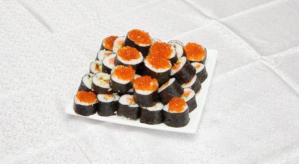 Homemade Japanese sushi with red caviar — Stock Photo, Image