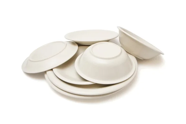 Mucchio di piatti semplici beige — Foto Stock