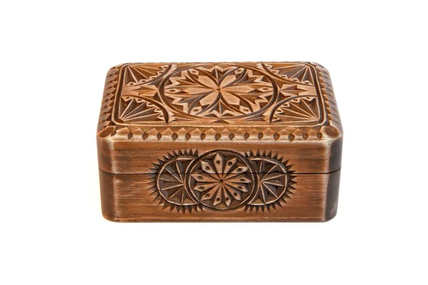Closed carved wooden casket isolated — Stock Photo, Image