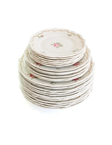 High stack of plates and saucers — Stock Photo, Image