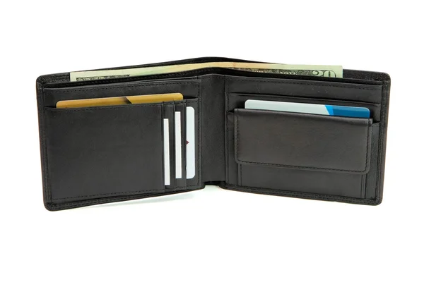 Otwórz portfel z wizytówki, pieniądze — Zdjęcie stockowe