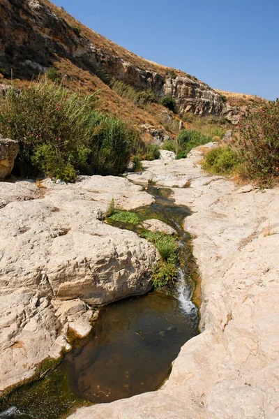 Smalle stream stromen in stenen banken — Stockfoto