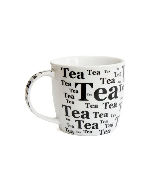 Fehér tea csésze fekete feliratok — Stock Fotó