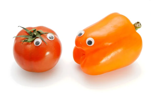 Tomato and bellpepper with eyes — Stock Photo, Image