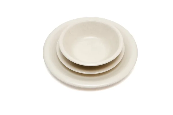 Plain beige plates stack — Stock Photo, Image