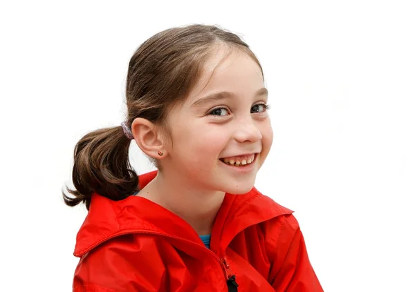 Smiling seven years girl with pigtails — Stock Photo, Image