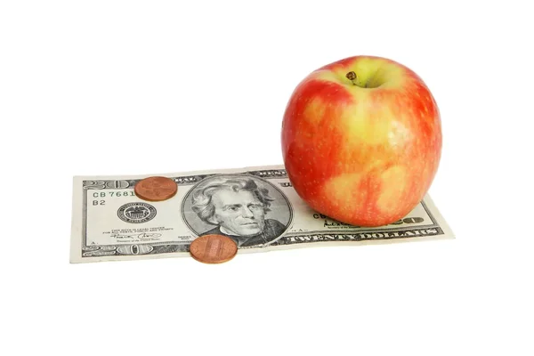 20 달러 지폐에 신선한 사과 — 스톡 사진