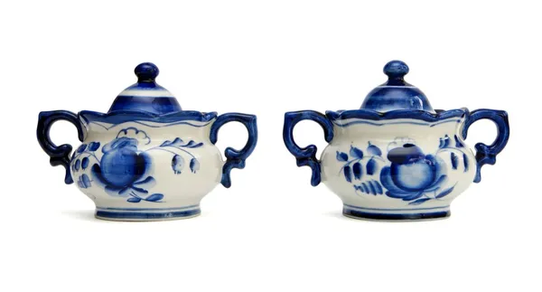 stock image Pair of Russian porcelain sugar basins.