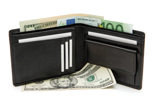 Peněženka s vizitky a peníze — Stock fotografie