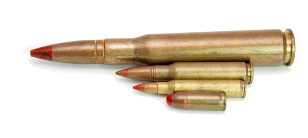 Four red-tipped tracer cartridges — Stock Photo, Image