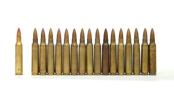 Row of standing 5.56mm M16 assault rifle — Stockfoto