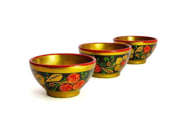 Three painted Russian wooden cups