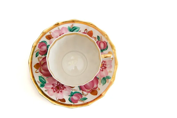 Чайна чашка і тарілка зверху ізольовані — стокове фото