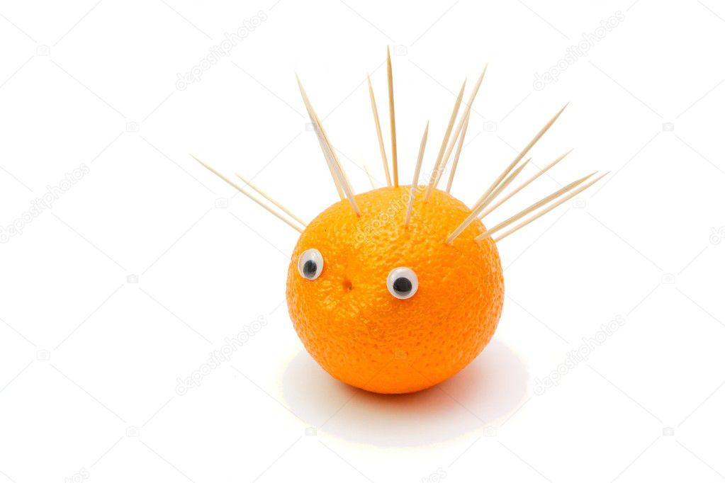 Funny hedgehog mage of orange fruit