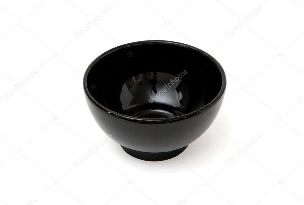 Black porcelain bowl isolated on white