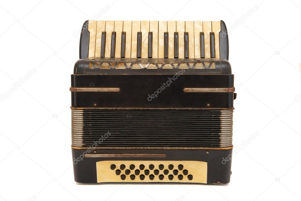 Vintage brown 1930s accordion isolated