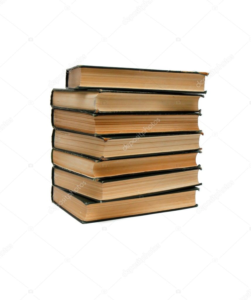 Stack of old books seen from ends