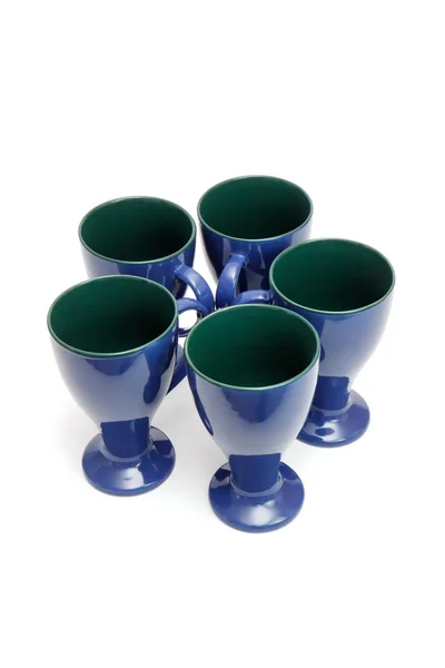 Cirkel av fem blå hög kaffe koppar — Stockfoto
