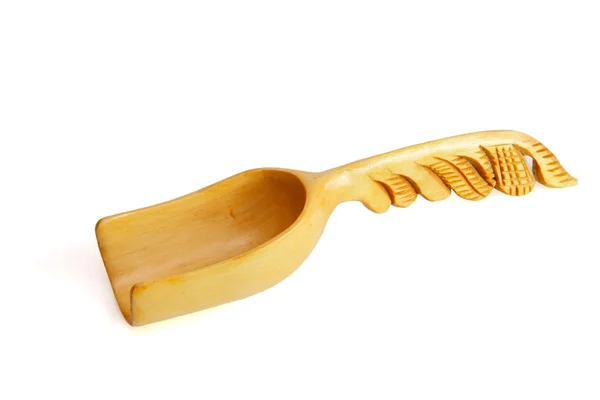 Wooden scoop with carved handle isolated — Stock Photo, Image