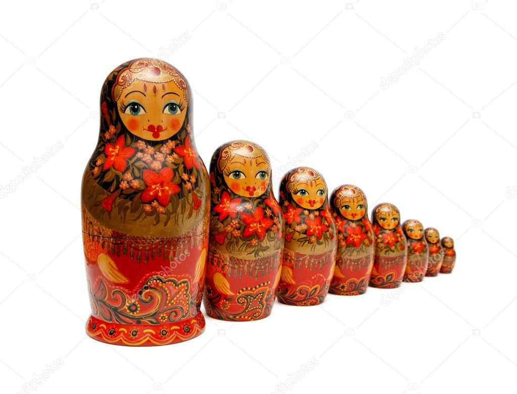 Row of Russian Babushka nesting dolls