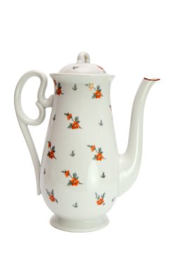 White high teapot painted with dogroses clipart