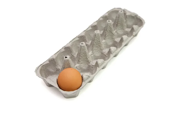 Último huevo marrón restante en una caja de papel — Foto de Stock