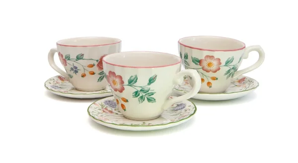 Service de thé blanc de trois tasses — Photo