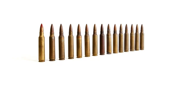 Row of standing M16 cartridges — Stock Photo, Image