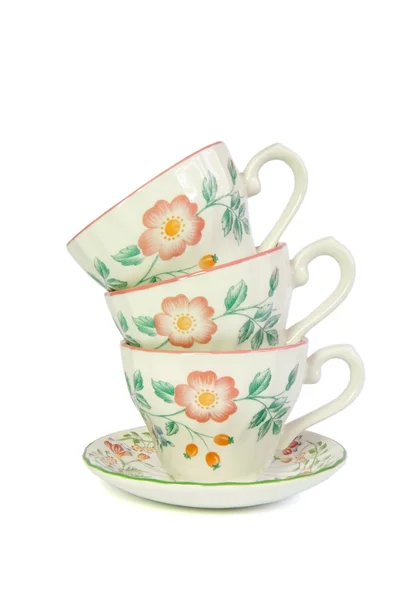 Pila di tre tazze di tè in porcellana — Foto Stock